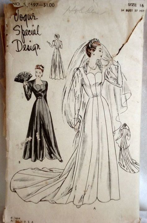 Vintage Wedding Dress Pattern, Wedding Gown Patterns, Poofy Dresses, 1940s Wedding Dress, Evening Gown Pattern, Wedding Dress Sewing Patterns, Vintage Clothes Patterns, 1940s Wedding, Wedding Dress Patterns