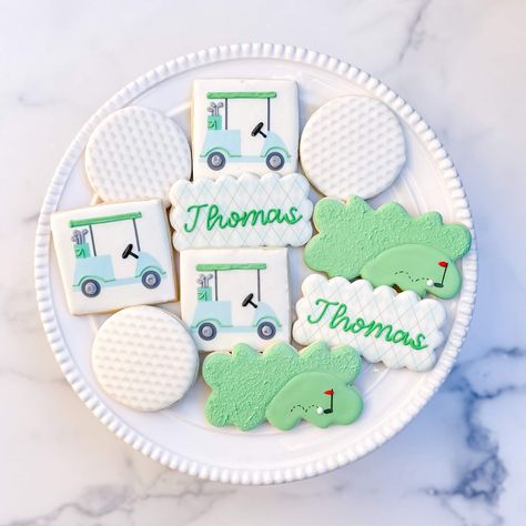 Birthday | TEE up Golf Third Birthday, Golf Baby Shower Cookies, Golf Themed Cookies, Golf Birthday Cookies, 30th Golf Birthday, Hole In One Cookies, A Hole In One First Birthday, Golf Smash Cake Baby Boy, Golf Cookies Decorated