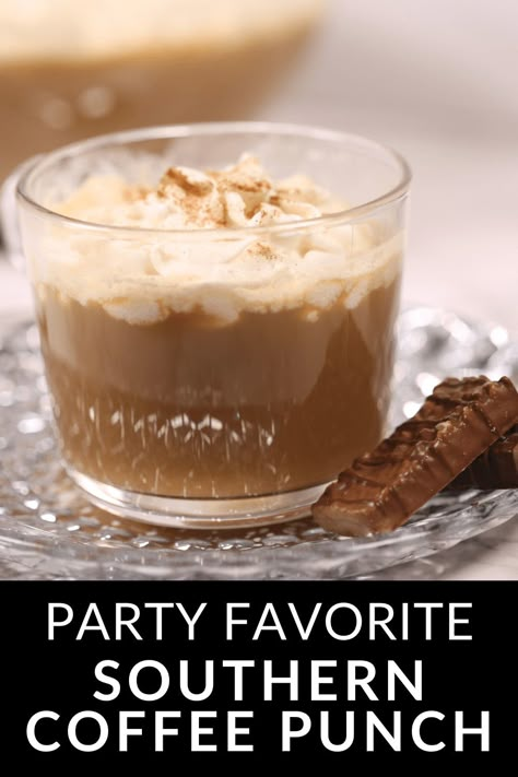 This Coffee Punch recipe is one of my favorite southern inspired recipes. It's full of coffee flavor and served cold with ice cream.  It's always a crowd pleaser. Coffee Punch Recipes With Ice Cream, Coffee Ice Cream Punch, Coffee Punch Recipes Easy, Christmas Coffee Punch, Coffee Punch Recipes, Ice Cream Punch, Crowd Cheers, Salted Caramel Coffee, Coffee Punch