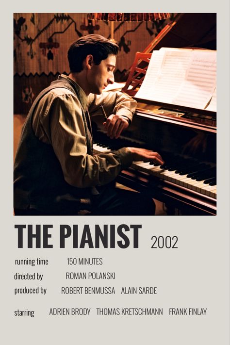 the pianist polaroid poster by summersorrows The Pianist Movie, Ed Stoppard, Emilia Fox, The Pianist, Adrien Brody, Iconic Movie Posters, Movie Card, Film Posters Minimalist, Septième Art