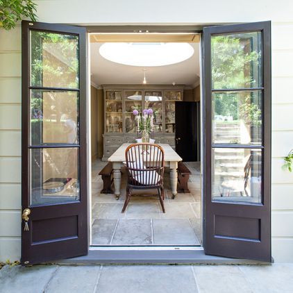 Choosing a style of patio doors for garden room Farmhouse French Doors, French Doors Exterior, French Doors Patio, French Windows, French Doors Interior, Kitchen Doors, Interior Barn Doors, French Door, Room Doors