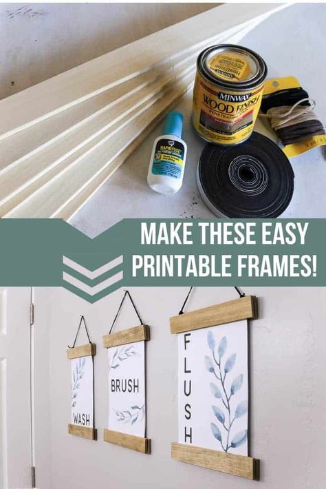 Looking for an easy DIY wood project that you can make for super cheap? These DIY Frames will allow you to hang art, posters, pictures or printables on your walls for decoration! #printables #frames #DIY #crafts #printable #bathroom Wall Frames Diy, Homemade Picture Frames, Diy Poster Frame, Homemade Frames, Frames Diy Crafts, Frames Diy, Diy Poster, Crafts Printable, Printable Frames