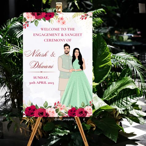 Welcome your guests in style with our beautifully crafted welcome boards. Get yours today! #welcomeboards #standee Engagement Standee, Engagement Flex Banner Design, Ring Ceremony Welcome Board, Engagement Entry Board, Marriage Welcome Board, Engagement Poster Design, Welcome Boards Wedding, Engagement Entrance Board, Engagement Welcome Board Ideas