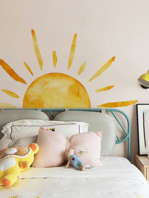 Sun Mural, Watercolor Mural, Wall Stickers Home Decor, Wall Stickers Home, Pvc Wall, Rainbow Wall, Wall Decor Stickers, Baby Bedroom, Decal Wall Art