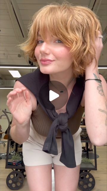 Stacked French Bob, How To Style A Short Shag Haircut, Styling Shaggy Hair, Short Bob Tutorial, Short Big Hair, Style A French Bob, Stacked Curly Bob Haircut, Shaggy Pixie Bob, Short Blonde Hair Ideas