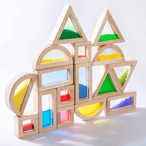 Sensory Blocks, Wood Rainbow, Preschool Learning Toys, Blocks For Toddlers, Large Building, Rainbow Blocks, Wooden Building, Wooden Building Blocks, Girls Toys