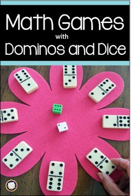 Primary Inspiration: Spring Math Games with Dice and Dominos Math Domino Games, Domino Math Games Kindergarten, Math Learning Games, Math Games With Dominoes, Domino Math Games Second Grade, Make And Take Math Night Activities, Domino Games For Kindergarten, Number Sense Math Games, Free Printable Math Games