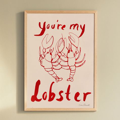 "Your my Lobster" art print by Sissan Richardt, designes for @desenio #love #valentinesday #valentine #Myvalentine #youremylobster #bemyvalentine #valentinecard #valentineart #redart #lobster #abstractart #romanticquote #lovequote You Are My Lobster, Lobster Aesthetic, Lobster Painting, You're My Lobster, Lobster Art, My Lobster, Valentines Art, Design Posters, Red Art