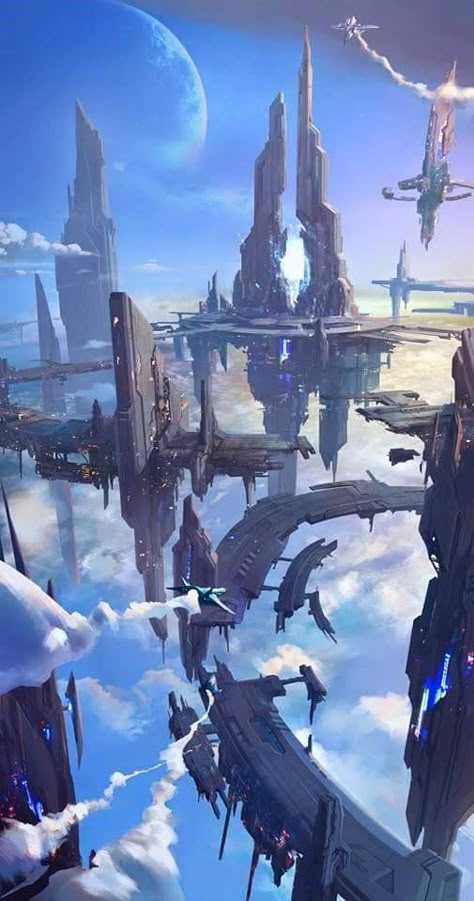 Kota Masa Depan, Sci Fi Landscape, Sci Fi City, Landscape Designs, Fantasy City, Futuristic Art, Fantasy Places, Futuristic City, Science Fiction Art