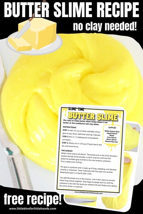 How To Make Butter Slime Without Clay | Little Bins for Little Hands Butter Slime Recipe Without Clay, Butter Slime Without Clay, Butter Slime Recipe, Borax Powder, Make Butter, Slime Recipes, Slime Diy, Clay Videos, Slime Time