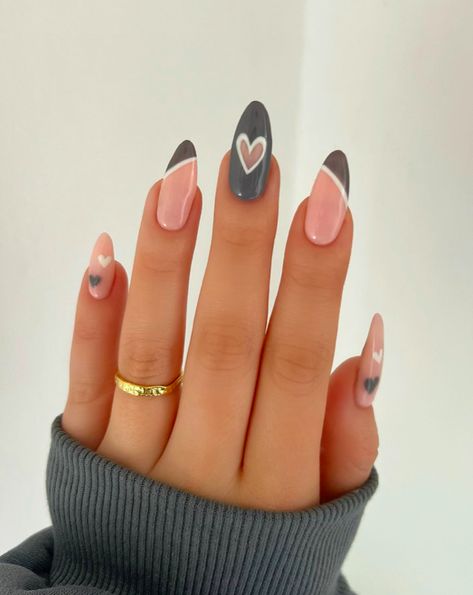 Gray Nail Ideas Acrylic, Pink Grey Nails, Dark Grey Nails, Grey Matte Nails, Grey Acrylic Nails, Grey Nail Art, Grey Nail Polish, Grey Nails, Navy Nails