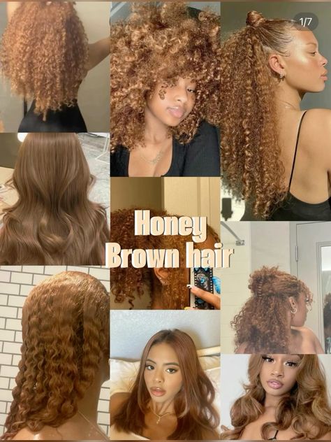 #brown #brownhair #blackgirl #hair Honey Brown Color Hair, Dyed Hair Honey Brown, Natural Hair Honey Brown, Hair Color Idea For Black Women, Honey Brown Black Hair, Brown Dyed Natural Hair, Brown Hair Colors Honey, Light Brown Hair Black Women Natural, Hair Color Ideas Honey Brown