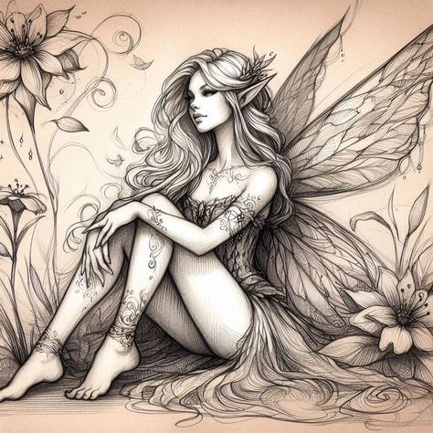 I will design a mind blowing custom and unique tattoo for you Fairy Portrait Drawing, Fairy Arm Tattoo, Fairy Tattoo Designs Unique, Elf Tattoo, Fairy Portrait, Book Inspired Tattoos, Tattoo Designs Unique, Tattoo Unique, Fairy Tattoo Designs