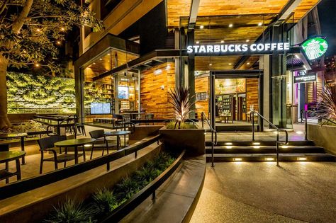 Starbucks® Living Wall at Downtown Disney, Anaheim; Photo Courtesy of Starbucks® Starbucks Cafeteria, Disneyland Shop, World Of Disney Store, Starbucks Locations, Disneyland Anaheim, Starbucks Store, Disney Starbucks, Outdoor Patio Designs, Coffee Store