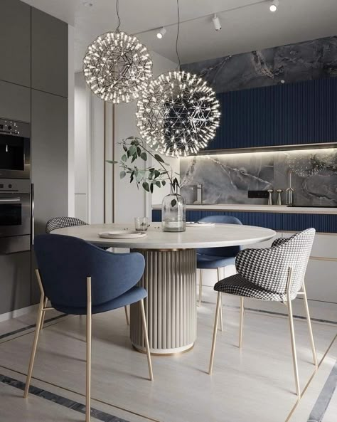 Circular Dining Room, Timber Kitchen, Open Kitchen And Living Room, Dining Interior, Kabinet Dapur, Dining Room Blue, Dinning Room Design, Modern Kitchen Interiors, Dining Room Interiors