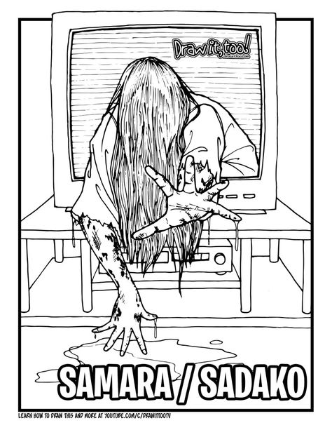 How to Draw SAMARA MORGAN / SADAKO YAMAMURA (The Ring / Ringu) Drawing Tutorial | Draw it, Too! The Ring Horror Movie Tattoo, The Ring Drawing Horror, The Ring Tattoo Samara, Sadako Tattoo, The Ring Tattoo Horror, Samara Tattoo, Samara The Ring, Horror Movie Drawings, Sadako Yamamura