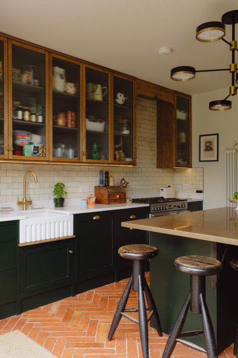 Front Entry Into Kitchen, Fluted Glass Cabinet, London Cottage, 1930s Kitchen, Rooms Inspiration, Mad About The House, London Houses, London Kitchen, Monday Inspiration