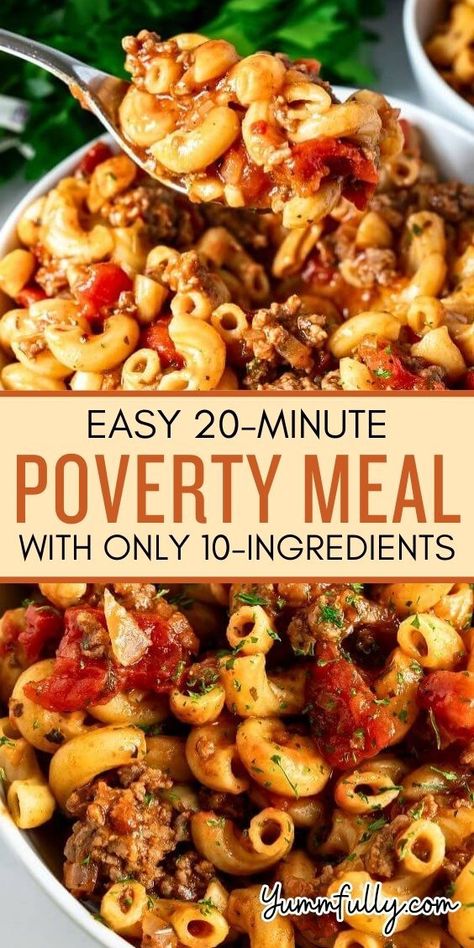 A delicious and nutritious meal doesn’t have to cost a fortune. Ground beef is a simple ingredient that can make a great-tasting meal without breaking the bank when combined with pantry staples like elbow macaroni, stewed tomatoes, onion, garlic, and herbs. Elbow Macaroni Recipes, Poverty Meal, Ground Beef Pasta Recipes, Beef Pasta Recipes, Ground Beef Pasta, Ground Beef Recipes Healthy, Macaroni Recipes, Beef Pasta, Beef Casserole Recipes