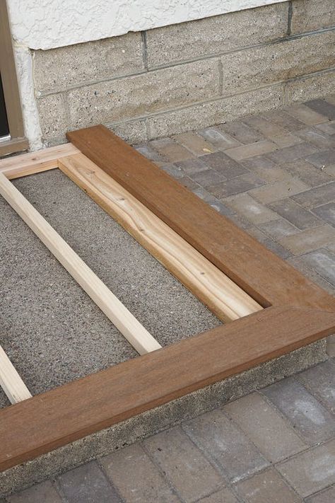 If like us, you have an old concrete stoop that has more than seen better days, rather than going through the hassle of tearing it out, why not give it a facelift Concrete Entry Steps, Cement Repair, 70s Life, Diy Decking, Deck Over Concrete, Concrete Step, Cement Steps, Concrete Front Porch, Build A Deck