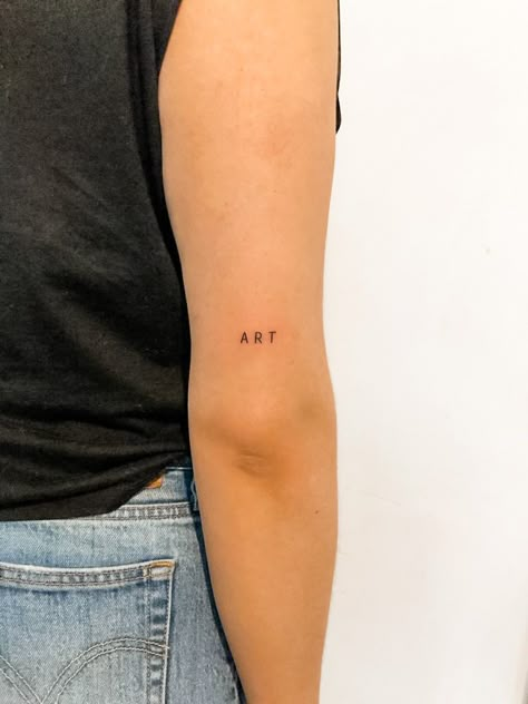 Art Tattoo Word, She Is Art Tattoo, Brush Tattoo, Small Pretty Tattoos, Writing Tattoos, Petite Tattoos, Stylist Tattoos, Discreet Tattoos, Dainty Tattoos