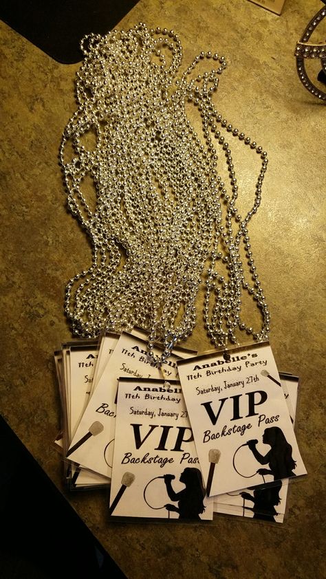 For roughly $10, handmade VIP Backstage passes for #KaraokeParty #BackstageParty #KaraokeBirthday Party Theme For 18th Birthday, Almost Famous Birthday Party, Magic Mike Theme Party, Vip Section Party Ideas, Vip Party Aesthetic, 2014 Birthday Party, Black Tie Sweet 16, Vip Birthday Party Ideas, Karaoke Sweet 16