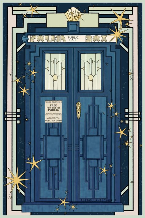 Art Deco Tardis Tardis Art, Doctor Who Wallpaper, Doctor Who Fan Art, Doctor Who Art, Doctor Who Tardis, Movies And Series, Wibbly Wobbly Timey Wimey Stuff, Bad Wolf, Timey Wimey Stuff