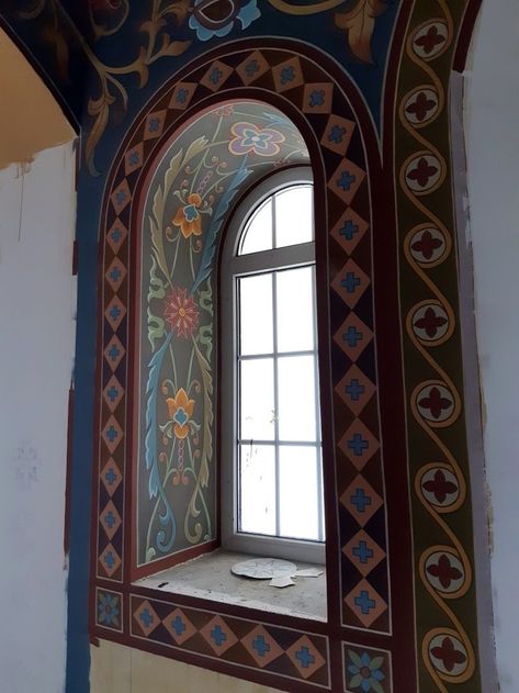 Ceiling Murals, Painted Walls, Hallway Ideas Entrance Narrow, Hallway Ideas, Folk Art Painting, Entrance Hallway, Window Design, Room Paint, Mural Art