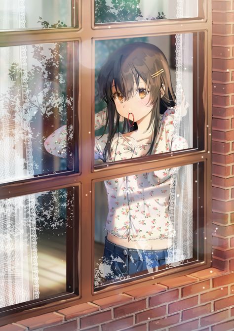 Anime Looking Out Window, Looking Out The Window Drawing Reference, Looking Out Window Reference, Window Drawing Reference, Background Reference, Window Illustration, Window Drawing, Seni Dan Kraf, Background Drawing