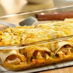 Chicken Enchiladas Verde Campbells Chicken Enchiladas, Baked Chicken Enchiladas, Chicken Enchiladas Verde, Easy Chicken Enchilada Recipe, Campbells Recipes, Enchilada Casserole Recipes, Chicken Enchiladas Easy, Shredded Cheddar Cheese, Potato Recipes Side Dishes