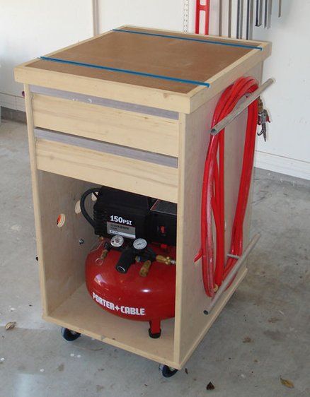 Compressor/Bench tool/Misc crap Cabinet Compressor Cart, Officine In Garage, Tool Cart, Tool Storage Diy, Garage Work Bench, Workbench Plans, Diy Garage Storage, Workshop Organization, Garage Storage Organization