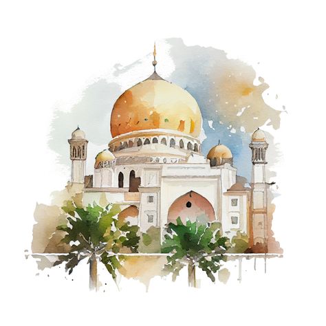 Beautiful watercolor  mosque illustration Generate AI Mosque Landscape Painting, Badshahi Mosque Drawing, Painting Of Mosque, Watercolor Mosque, Badshahi Mosque Painting, Tree Saw, Wedding People, Heart Tree, Cityscape Photos