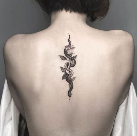 Spinal Snake Tattoo, Snake Tattoo Design Back, Rod Of Asclepius Tattoo Feminine, Spinal Tattoos For Women, Snake Spine Tattoo, Tattoo Ideas Inspiration, Doctor Tattoo, Flower Spine Tattoos, Spine Tattoo Ideas