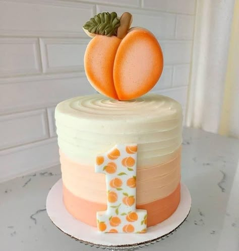 Peach 1st Birthday Party Cake, One Sweet Peach Birthday Smash Cake, Peach 1st Birthday Cake, Sweet As A Peach Cake, Peach Theme Cake Smash, Peach Smash Cake First Birthdays, Peaches 1st Birthday Party, One Sweet Peach Outfit, Peach Birthday Cake Ideas