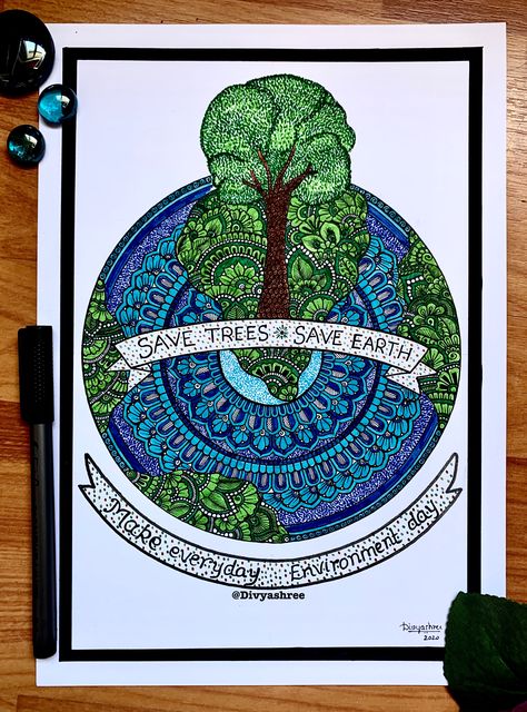 Mandala created for world environment day Environment Day Mandala Art, Save Earth Mandala Art, Mandala Art On Nature, Mandala In Nature, World Environment Day Drawing Ideas, Poster On World Environment Day, Environment Day Art, Environment Day Creative Ideas, World Environment Day Drawings