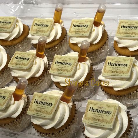 Hennessy Cupcakes Ideas, Patron Cupcakes Ideas, Liquor Cupcakes Ideas, Hennessy Themed Birthday Party, Alcohol Cupcakes Birthday, Hennessy Party Ideas Decor, Hennessy Cupcakes Recipe, Henny Cupcakes, Hennessy Cupcakes