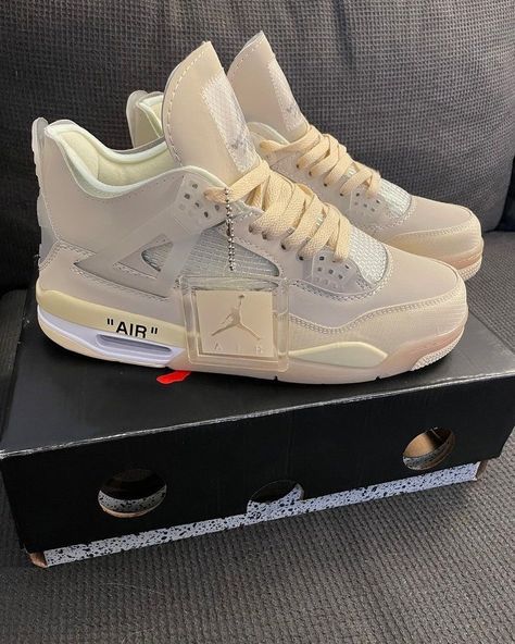 Air Jordan 4 x Off-White Beige Air Jordans 1 Mid, Jordan 4 Off White, Jordan 4’s, Jordan Retro 4, Sneakers Jordans, White Jordans, Jordan 4s, Black Jordans, Nike Air Jordan 1 Mid