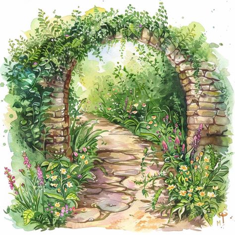 Resolution: 4000 x 4000 pixels at 300 dpi. Dive into a magical world with our Enchanting Garden Stairway Watercolor Clipart. This mystical nature path illustration captures the beauty of a hidden forest garden, complete with vibrant flowers, lush greenery, and a serene atmosphere. Perfect for adding a touch of enchantment to your creative projects, be it invitations, scrapbooking, or digital art. Let this whimsical artwork inspire your imagination and transport you to a tranquil, otherworldly sc Secret Garden Illustration, Magical Forest Illustration, Path Illustration, Greenery Art, Mystical Nature, Natures Path, Hidden Forest, Enchanting Garden, Garden Illustration