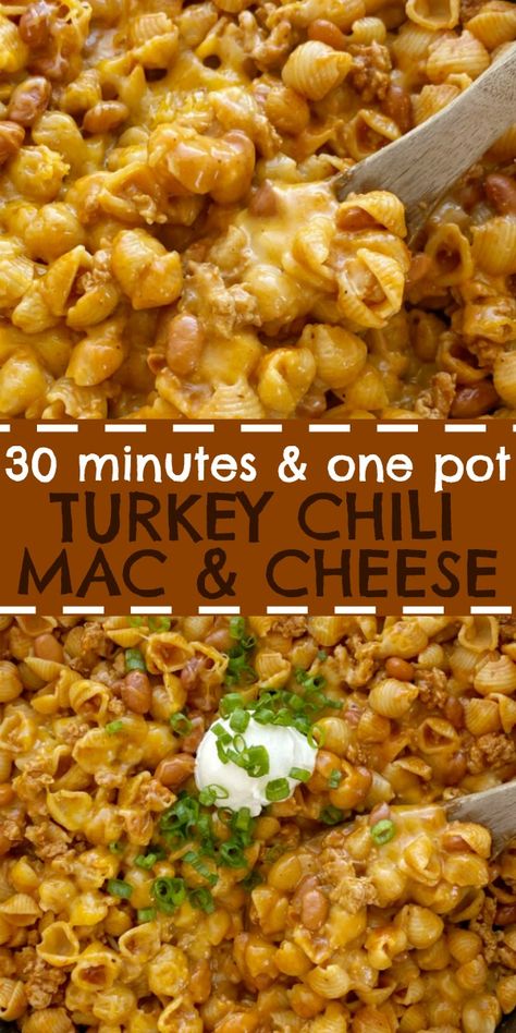 Chili With Pinto Beans, Turkey Chili Mac, Ground Turkey Pasta Recipes, Mac And Cheese Easy, Ground Turkey Casserole, Turkey Chili Recipe Easy, Chili Macaroni, Ground Turkey Chili, Ground Turkey Pasta