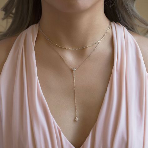 Bridal Necklace, Lariat Necklace | Sterling Silver Wedding Jewelry – AMYO Bridal Lariat Necklace Silver, Gold Bridal Necklace, Gold Lariat Necklace, Dainty Choker, Layered Necklaces Silver, Layered Necklace Set, Back Necklace, Jewelry Dainty, Swarovski Necklace