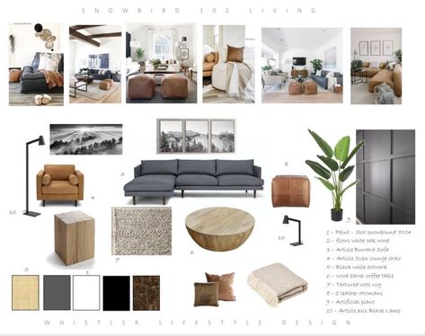 Mountain Mood Board, Cabin Mood Board, Ski House Interior, Modern Ski House, Studio Apartment Plan, Tan Leather Couch, Holiday Living Room, Peaceful Space, Cabin Living Room