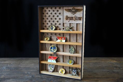 Coin Holder Military, Challenge Coin Holder, Military Coins, Military Challenge Coins, Challenge Coin Display, Personalised Wooden Gifts, Rustic Woodworking, Flag Display, Wooden Wall Hanging