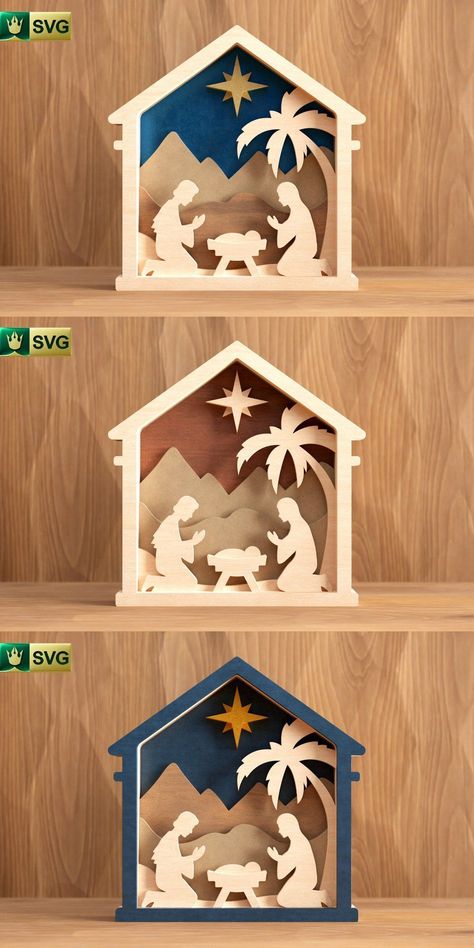 Nativity Scene 3D Layered SVG V1 | Multilayer Cut File#nativityscenesvg #christmaslayeredcutfile #nativityscenecricut Download our 3D Christmas SVGs for personal and Commercial Use. These Christmas SVG Cut Files are available to download instantly and work with your Cricut and Silhouette. Download our 3D Christmas SVG for personal and Commercial Use. These 3D Christmas SVG Cut Files are available to download instantly and work with your Cricut and Silhouette. Diy Manger Nativity Simple, Laser Cut Christmas Ideas, Cnc Christmas Projects, Diy Art Christmas, Nativity Scene Crafts, Laser Pattern, 3d Layered Svg, Christmas Svgs, Laser Cut Designs