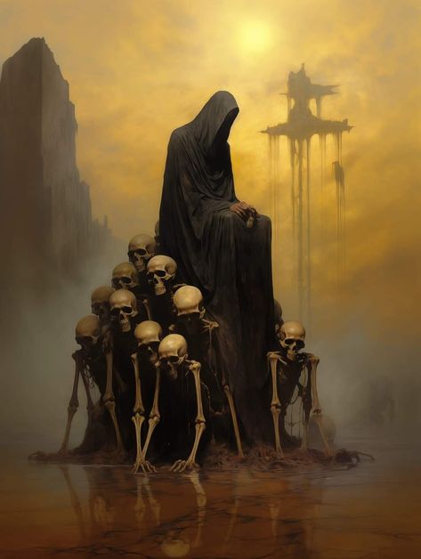 Black Skulls Wallpaper, Grim Reaper Art, Heavy Metal Art, Legends And Myths, Dark Artwork, Cosmic Horror, Concept Art Character, Dungeons And Dragons Homebrew, Dark Art Illustrations