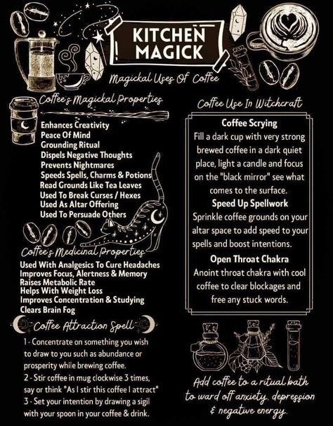 Kitchen Witchery Herbal Magic, Baking Witchcraft, Witch Recipes Potions, Alchemy Recipes, Witch Recipe Book, Kitchen Witch Spells, Coffee Magick, Dragon Magick, Potions Recipes Witchcraft