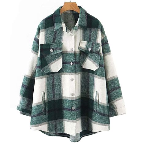 This flannel shacket from Amazon costs just $40 and will give you that same casual look. #styleootd #ootd #womensfashion #streetwearstyle #falloutfitideas #falloutfits Plaid Winter Jacket, Plaid Coat Women, Casual Plaid Shirt, Plaid Jacket Women, Mode Mantel, Checkered Blouse, Plaid Shirt Women, Outwear Fashion, Long Coat Jacket