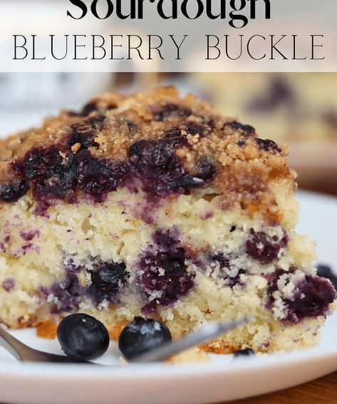 A sweet and tender cake, sprinkled with a crunchy streusel topping and speckled with fresh blueberries, this Sourdough Blueberry Buckle is quick to make and sure to impress. Make with fresh blueberries during the blueberry season or with frozen blueberries to enjoy all year long. Paleo Flour, Bolo Red Velvet, Once Upon A Chef, Blueberry Coffee, Blueberry Coffee Cake, Cake Coffee, Boy Cake, Blueberry Desserts, Breakfast Party