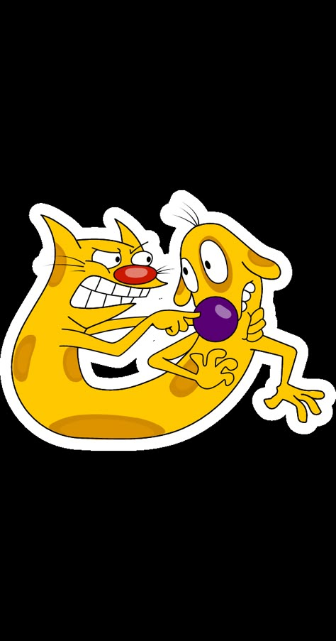 Yellow sticker with the cartoon character CatDog, where the Feline Сat is clearly dissatisfied with the behavior of the Canine Dog.. Original Cartoon Characters, Catdog Cartoon Drawing, Yellow Characters Cartoon, Catdog Cartoon Tattoo, 90s Cartoons Characters Drawings, Catdog Nickelodeon, Cat Dog Cartoon, Yellow Cartoon Characters, Yellow Characters