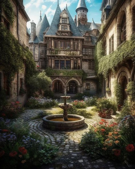 Castle Courtyard Concept Art, Castle Courtyard Fantasy Art, Medieval Castle Concept Art, Medieval Courtyard, Greek Castle, Castle Inspiration, Castle Fairytale, Castle Courtyard, Castle Floor Plan