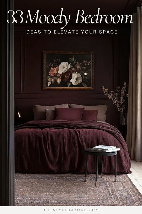 a romantic moody burgundy bedroom Maroon Bedroom, Burgundy Room, Burgundy Bedroom, Moody Bedroom Ideas, Red Bedroom, Moody Bedroom, Dark Bedroom, Gorgeous Bedrooms, Bedroom Red