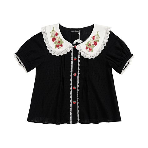 🍓Peter pan collar blouse with strawberry embroidery design, 4 colors available. 🛒Price: $28.00 👉Search 'FWR-' on devilinspired.com #devilinspired #blouse #lolitablouse #lolitacoord #lolitatop #sweetblouse Fun Collared Shirts, Peter Pan Collar Outfit, Spanish Blouse, Collar Embroidery Design, Peter Pan Blouse, Strawberry Embroidery, Pan Collar Blouse, Black Strawberry, Peter Pan Collar Blouse